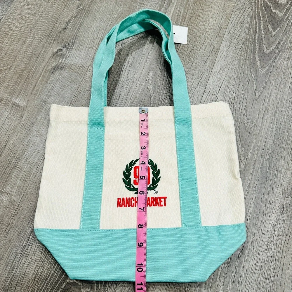 99 Ranch Market Canvas‎ Tote Bag Teal Pastel Embroider Mini Reusable Shopper NEW